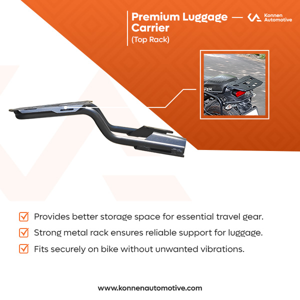 Konnen Luggage Carrier with Backrest - Top Rack with Backrest - Luggage Rack with Backrest for Yamaha FZ-X & FZ-X Hybrid