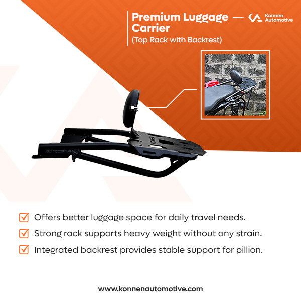 Premium Luggage Carrier with Backrest | Top Rack with Backrest | Luggage Rack with Backrest for Yamaha FZ S FI Series | Konnen - Image 7