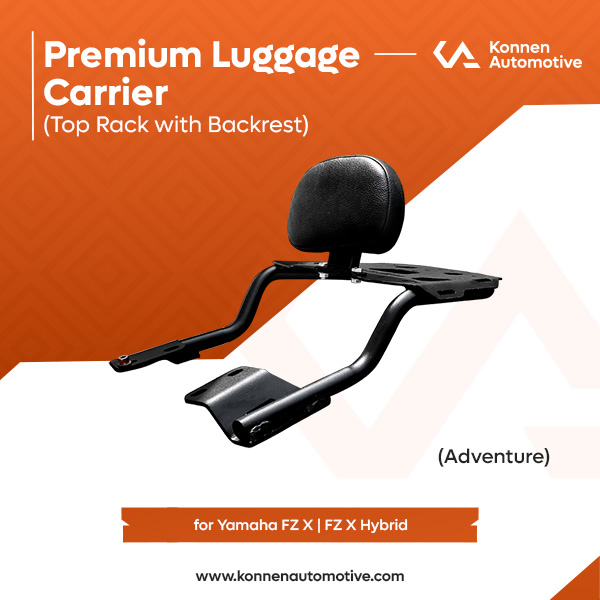 Konnen Luggage Carrier with Backrest - Top Rack with Backrest - Luggage Rack with Backrest for Yamaha FZ-X & FZ-X Hybrid