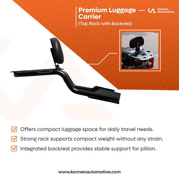 Konnen Luggage Carrier with Backrest - Top Rack with Backrest - Luggage Rack with Backrest for Yamaha FZ-X & FZ-X Hybrid