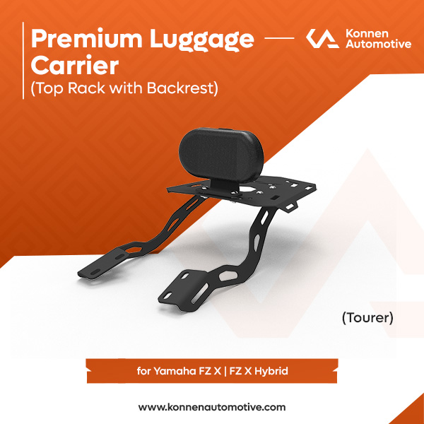 Konnen Luggage Carrier with Backrest - Top Rack with Backrest - Luggage Rack with Backrest for Yamaha FZ-X & FZ-X Hybrid
