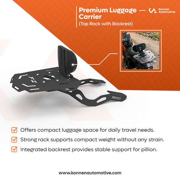 Konnen Luggage Carrier with Backrest - Top Rack with Backrest - Luggage Rack with Backrest for Yamaha FZ-X & FZ-X Hybrid