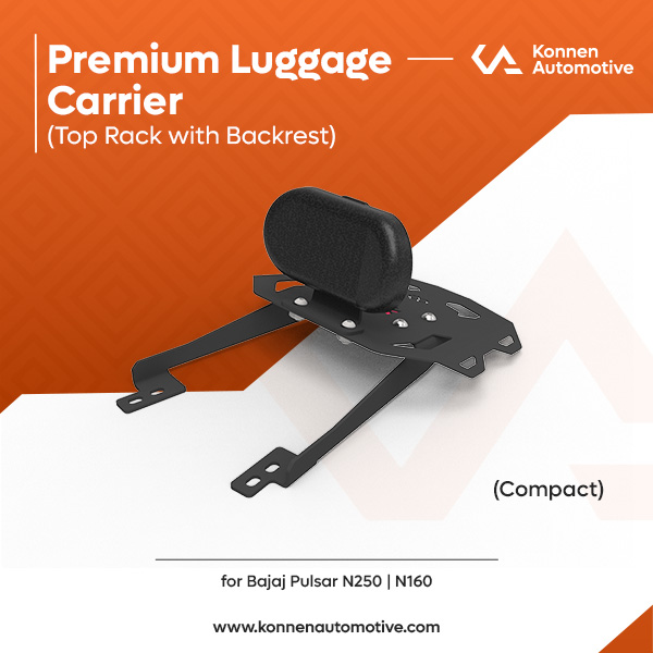 Konnen Luggage Carrier with Backrest - Top Rack with Backrest for Bajaj Pulsar N250 - N160 (Compact)
