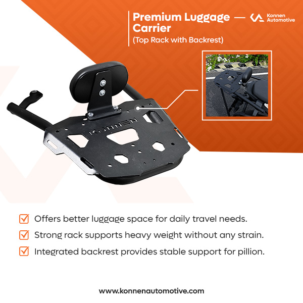 Konnen Luggage Carrier with Backrest - Top Rack with Backrest for Bajaj Pulsar N250 - N160-F250