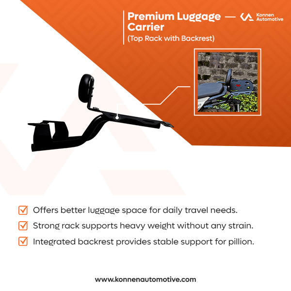 Konnen Luggage Carrier with Backrest - Top Rack with Backrest for Bajaj Pulsar N250 - N160-F250